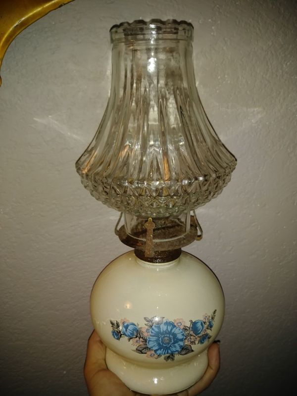 Antique oil lantern with crystal hurricane globe for Sale in Fort Myers