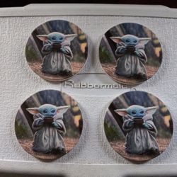 4pcs Baby Yoda Ceramic Coasters 