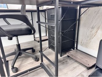 L-Shaped Office Desk with Side Table – Modern Rustic Gray