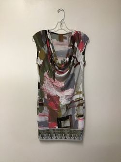 Women’s ALI RO (Anthropologie) polyester/spandex sleeveless layered neckline abstract print dress… Size 0