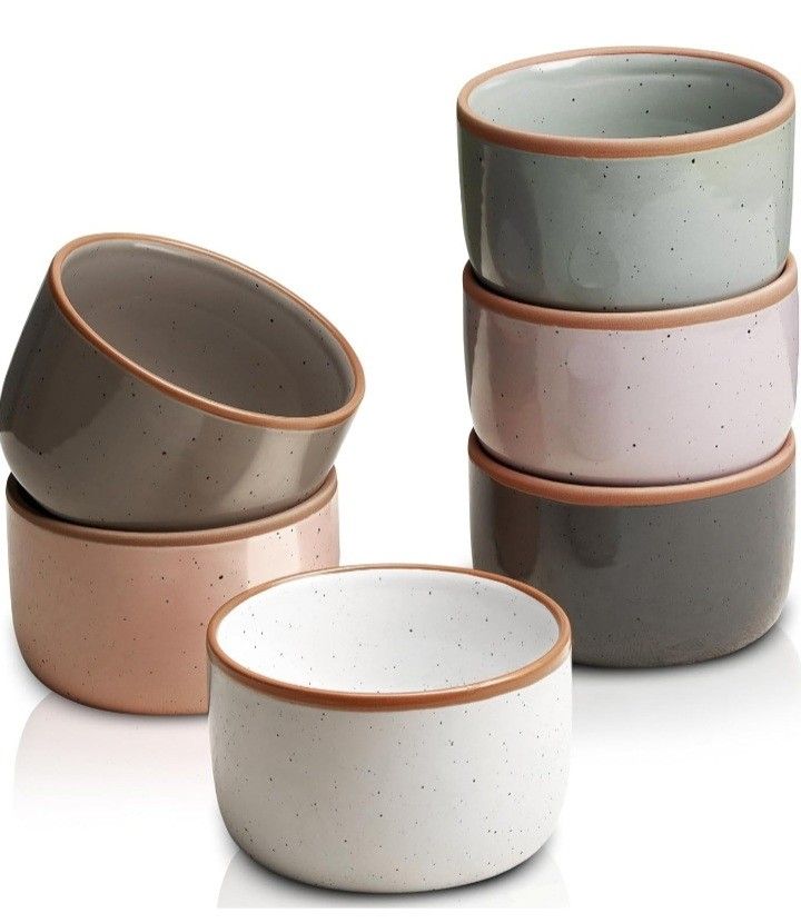 Morandi Color Ramekins Set of 6, 6 oz Creme Brulee Ramekins Oven Safe, Porcelain Ramekins Bowls, Mini Cheesecake Pans, Small Baking Dish, Dipping Sauc