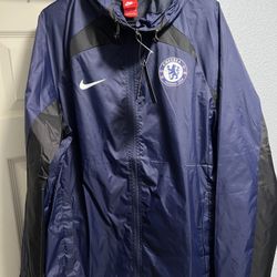 NWT Nike Black/Blue Chelsea Football Hoodie Full Zip Windbreaker Jacket Mens 2XL