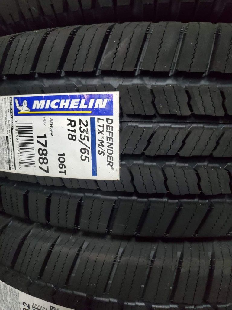 235 65 18 SET OF 4 NEW MICHELIN DEFENDER LTX
-- TOP QUALITY TIRES.
$1,080
FREE MOUNT AND WHEEL BALANCE.
QUALITY D.O.T DATE CODES
-90- DAY PAYMEN