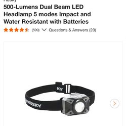 Husky 500-Lumens Dual Beam LED Headlamp 5 modes Impact and Water Resistant with Batteries