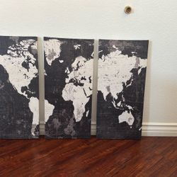 World Map Canvas Black And White 