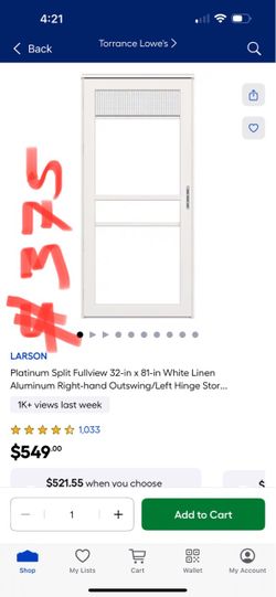 LARSON Platinum Split Fullview 32-in x 81-in White Linen Aluminum Right-hand Outswing/Left Hinge Stor..