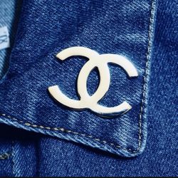 Silver Chrome  YSL Pin Brooch 1.4”