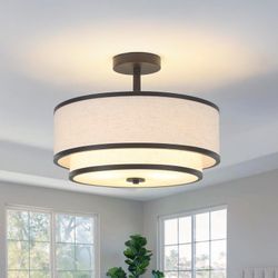 Semi Flush Mount Fixture with Fabric Shade 