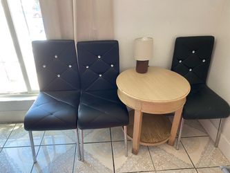 Black Faux Leather Dining Chairs Set of 4 and Wooden Table