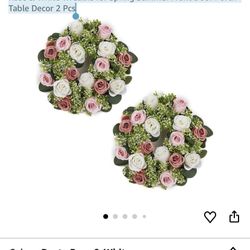 NUPTIO Flower Candle Rings for Centerpieces: 13.4 Inch Artificial Rose Wreath for Wedding Party Christmas - Dusty Rose & White Wreaths for Spring Summ