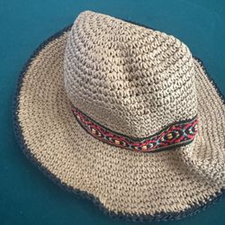 Cato Boho Straw Sun Hat w/ Woven Tribal Band | One Size | Festival Beach Style