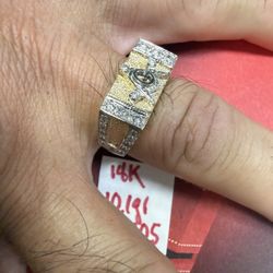 14K Solid Gold Masonic Ring With NATURAL DIAMONDS 💎 STONES 10.1Gr Size 10.5