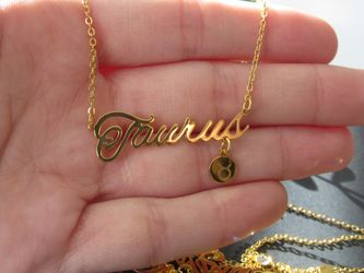 12 Constellation Zodiac Old English Letter Sign Pendant Necklace Astrology, Taurus