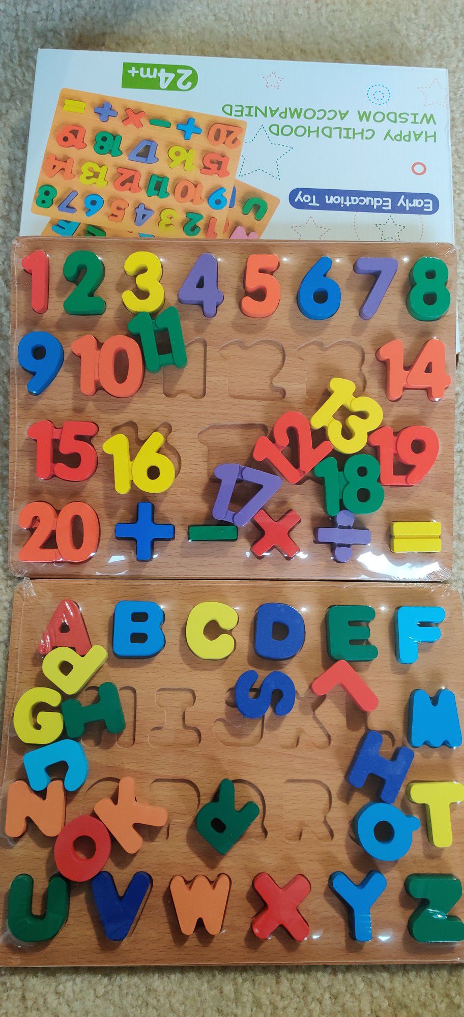 Wooden Alphabet Puzzle, ABC Letter & Number Puzzles for Toddlers, Early Education Learning Toys