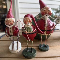 3 Vintage Lori Mitchell Santa Figurines - Retired