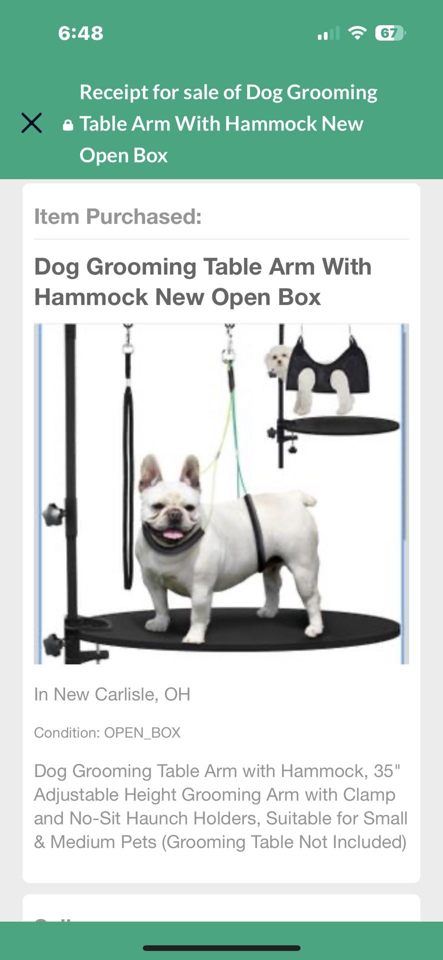 Dog Grooming Arm with hammock
