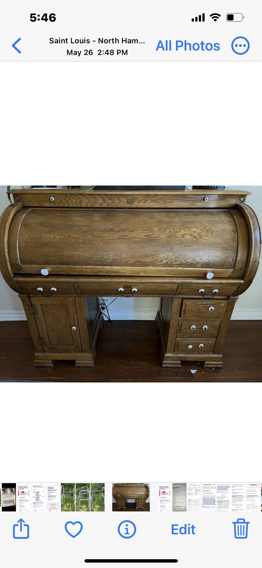 Antique Wood Roll Top Desk