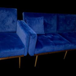 Square Velvet Accent Chair, Golden Metal Leg Single & 63" Accent Sofa, Mid Century Modern Velvet