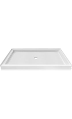 CKB 60 in. L x 36 in. W Center Drain Shower Base, Single Threshold Shower Pan with Slip Resistant Textured Surface, White Acrylic shower Pan 