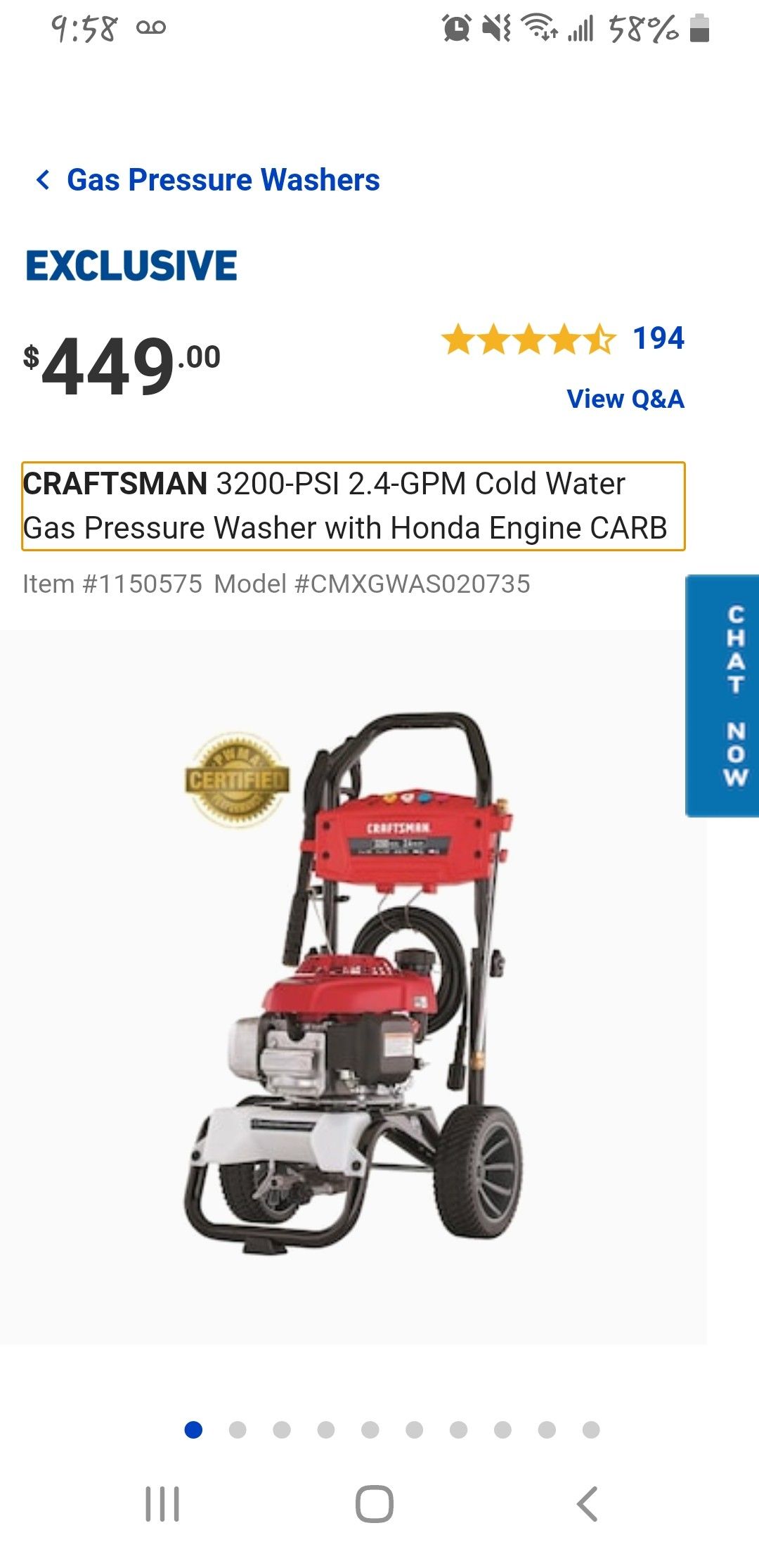 CRAFTSMAN 3200 pressure washer