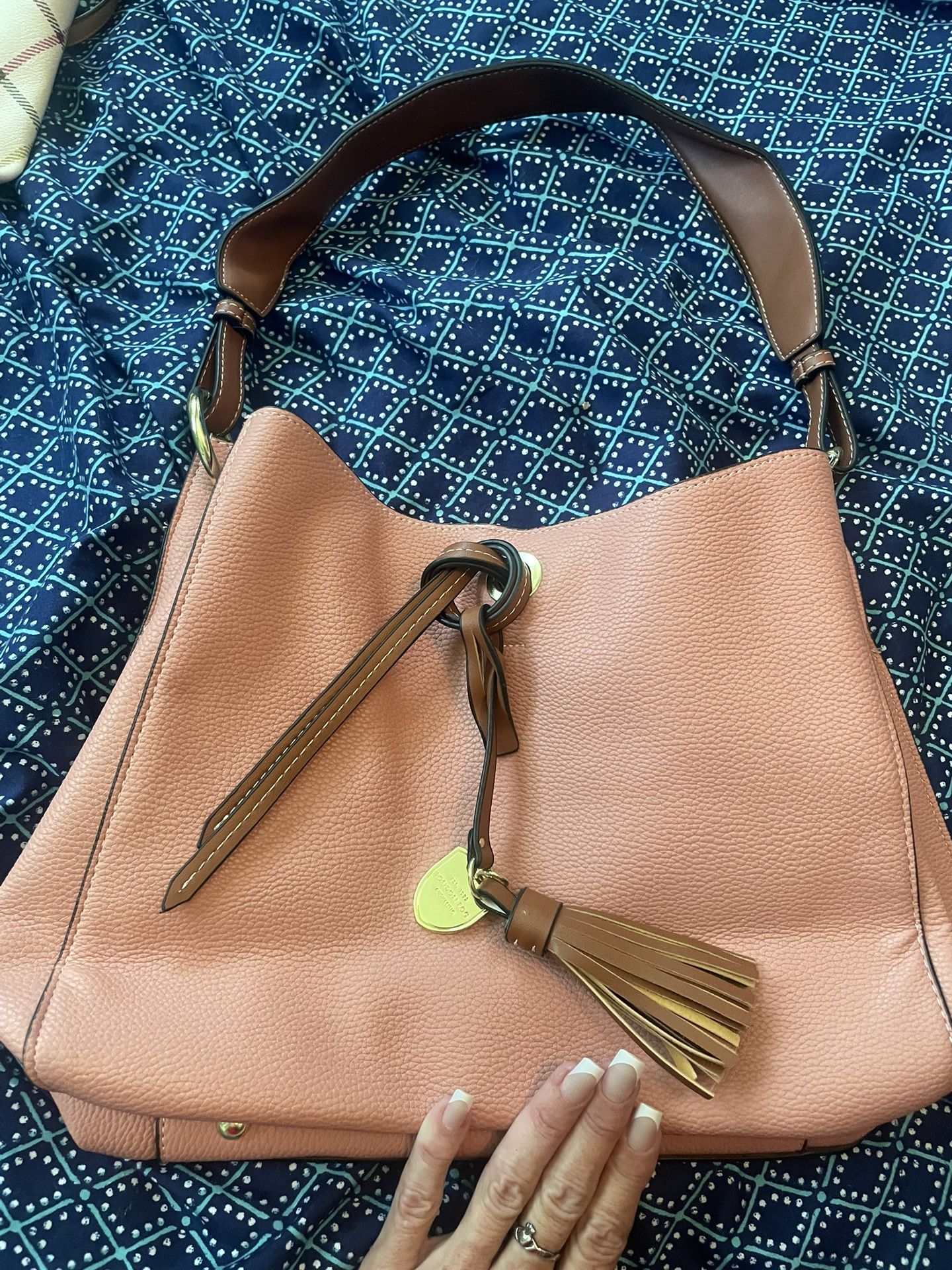 Light Pink London Fog Leather Purse With Brown Leather Accents And Strap