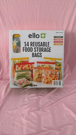 🔥 Ello 14 Reusable Produce Bags, Assorted Sizes (Snack, Sandwich, Half Gallon), Zipper Closure, PEVA Material, Multicolored, Leak Resistant, Dishwash
