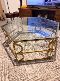 Hexagonal Glass Top Coffee Table Gold Frame