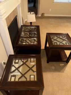 3-Piece Glass Top Coffee & End Table Set