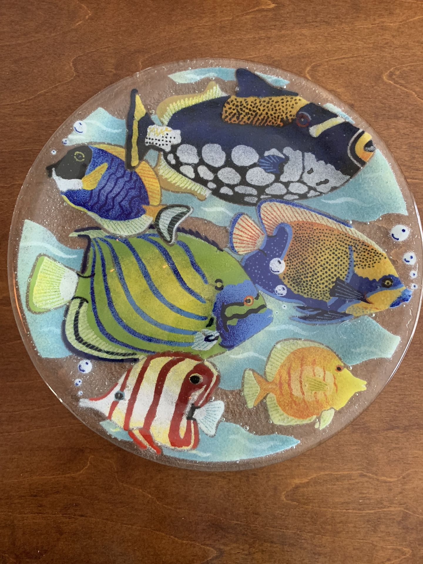 Peggy Karr Fused Glass Tropical Fish Coral Reef 13.5" Plate Platter Signedu