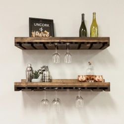Wayfair Barnsdall Solid Wood Wall Mounted Wine Glass Rack