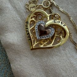 925 Sterling Silver golden tone love forever necklace 18” pendant  In great condition