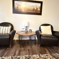 Two Faux Leather Arm Chairs 
