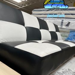 White Black Futon Couch Sofa Faux Leather New 