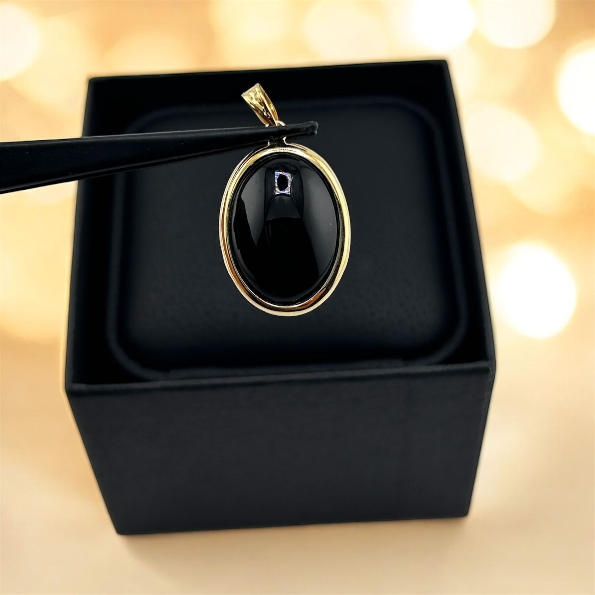 14K Gold Bezel Set Black Onyx Oval Pendant