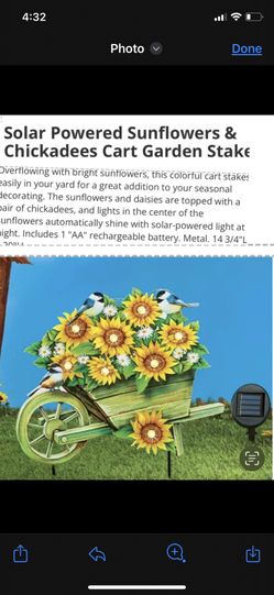 Solar Powered Sunflowers & Chickadees Cart Garden Stake