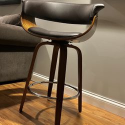 Leather And Wood Barstool 