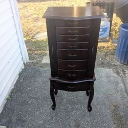 Large Jewelry Chest, Eight Drawers, Sides Open And Top Lifts With More Space And A Mirror. 