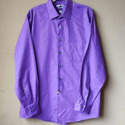 Van Heusen Wrinkle Free Purple Satin Dress Shirt Men’s 17 Long Sleeve  Botton Down  Top 