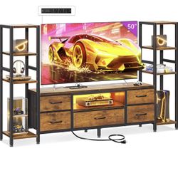 Casaottima TV Stands for 40/43/50 Inch TV, Entertainment Center with LED Lights & Power Outlets, TV Stand for Living Room with 5 Fabric Drawers, TV Co
