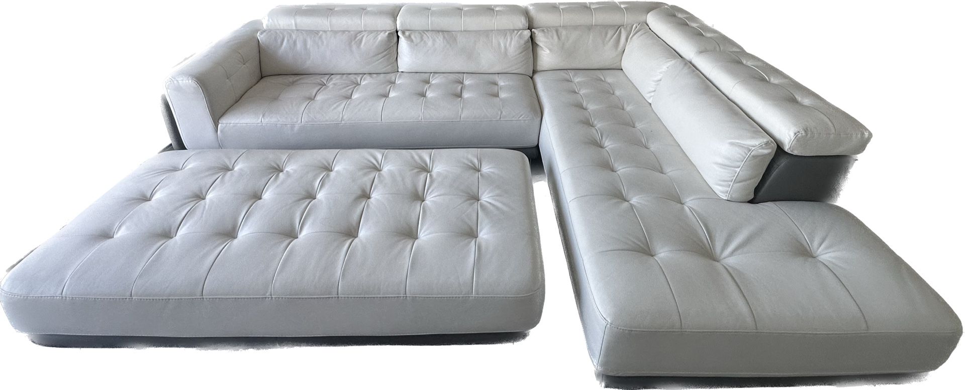 Faux leather White & Gray Sectional with ottoman, end table and lamp
