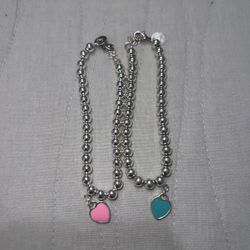 Stainless Steel Heart Tag Beaded Bracelet READ DESCRIPTION 