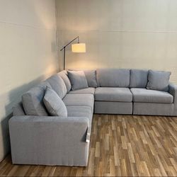 LH 👉$49 Down Payment  For Financing 👉 Modmax Gray Soft Cozy Modular L Shaped Sectional Couch 