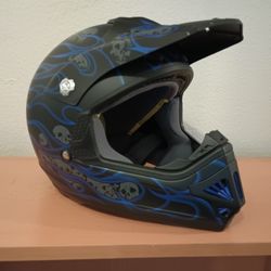Youth Motocross Motorcycle/Dirt Bike Helmet (Blue Flame And Skulls)