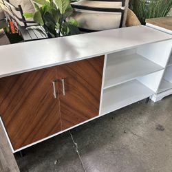 Walker Edison Fehr Modern 2 Door Bookmatch Asymmetrical Console for TVs up to 65 Inches, 58 Inch, White