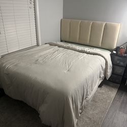 Cream color full bed frame and mattress