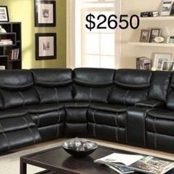 New Black Recliner Sectional Couch Only $50 Down Payment 