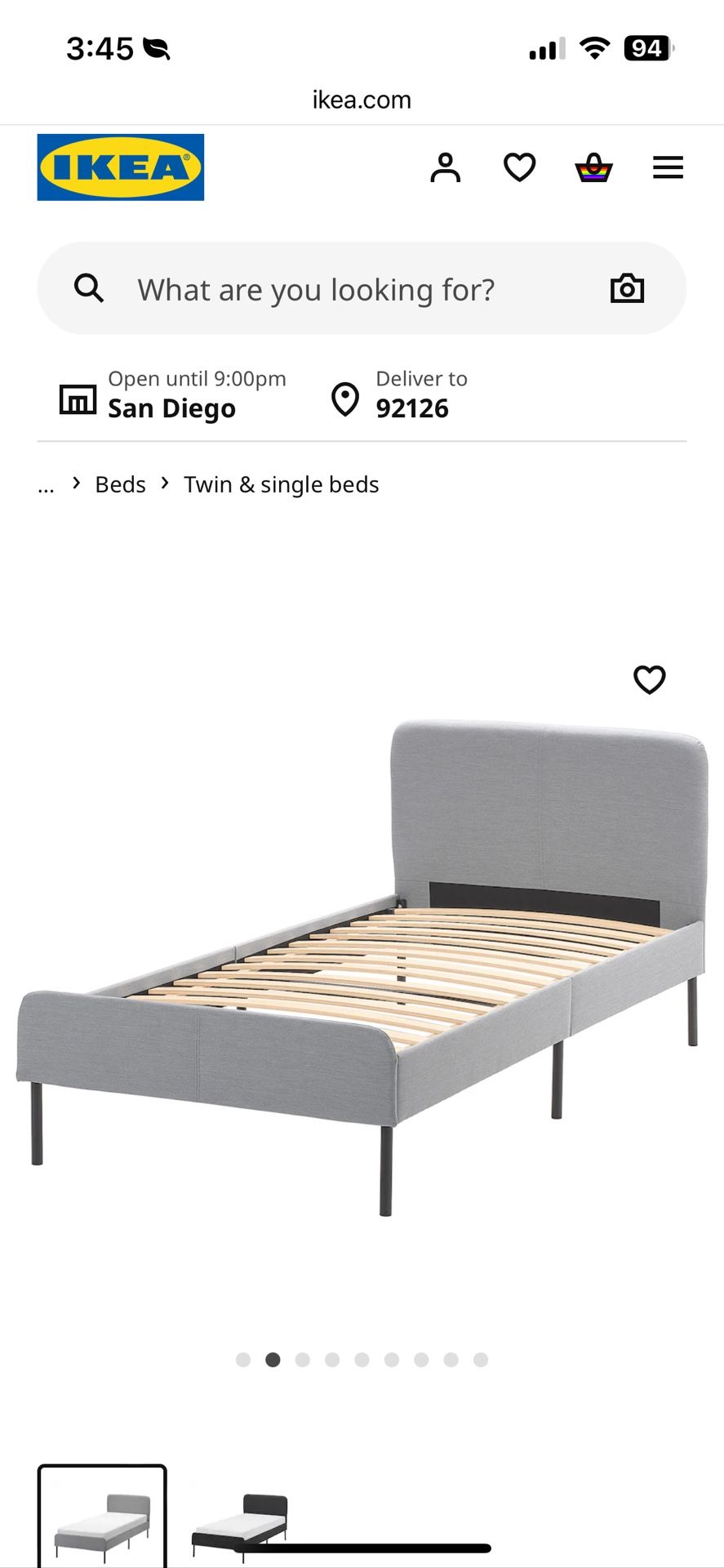 SLATTUM Upholstered bed frame, Knisa light gray (Twin)