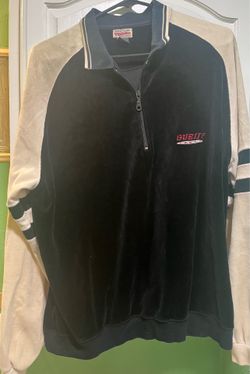 Vintage 90’s GUESS Jeans Men’s L Velour Colorblock Zip Mock Neck Logo Sweatshirt
