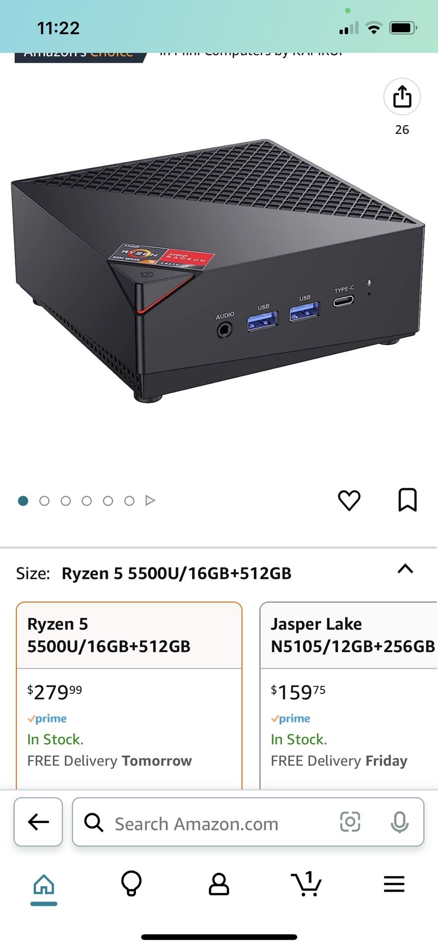 KAMRUI Mini PC with AMD Ryzen 5 5500U 6C/12T Processor Up to 4.0Ghz, 16GB DDR4 512GB SSD Windows