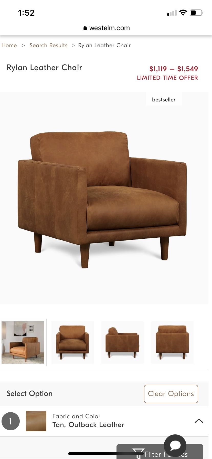 West elm Rylan Leather Chair Tan